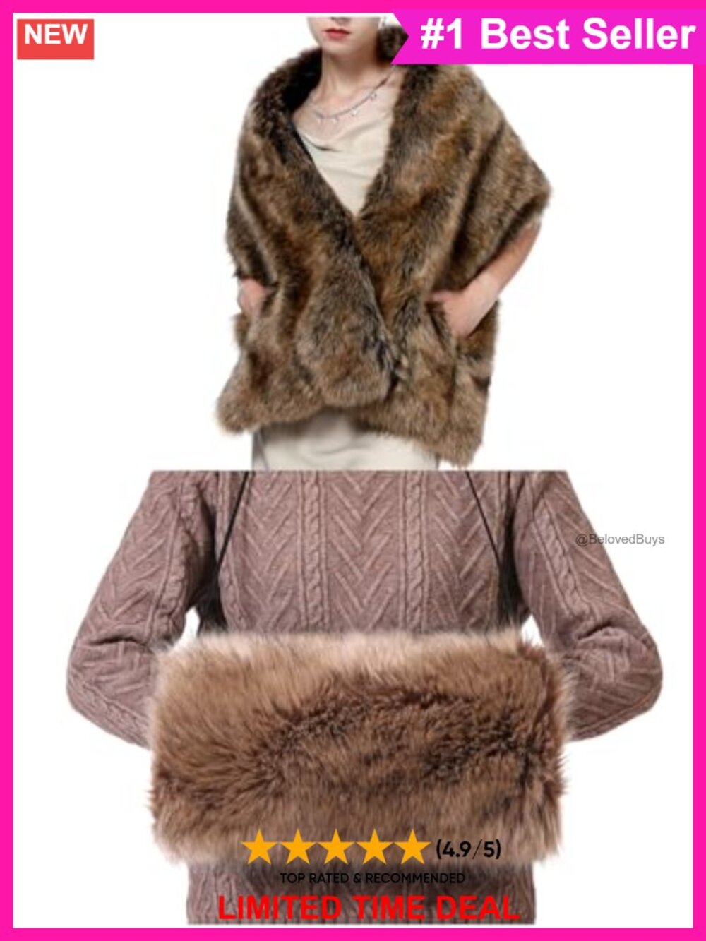 Faux Fur Long Shawl & Hand Muffs 2pc Set Warm Winter Accessories